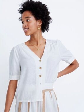Madewell Linen-Blend Plaza Button-Front Shirt